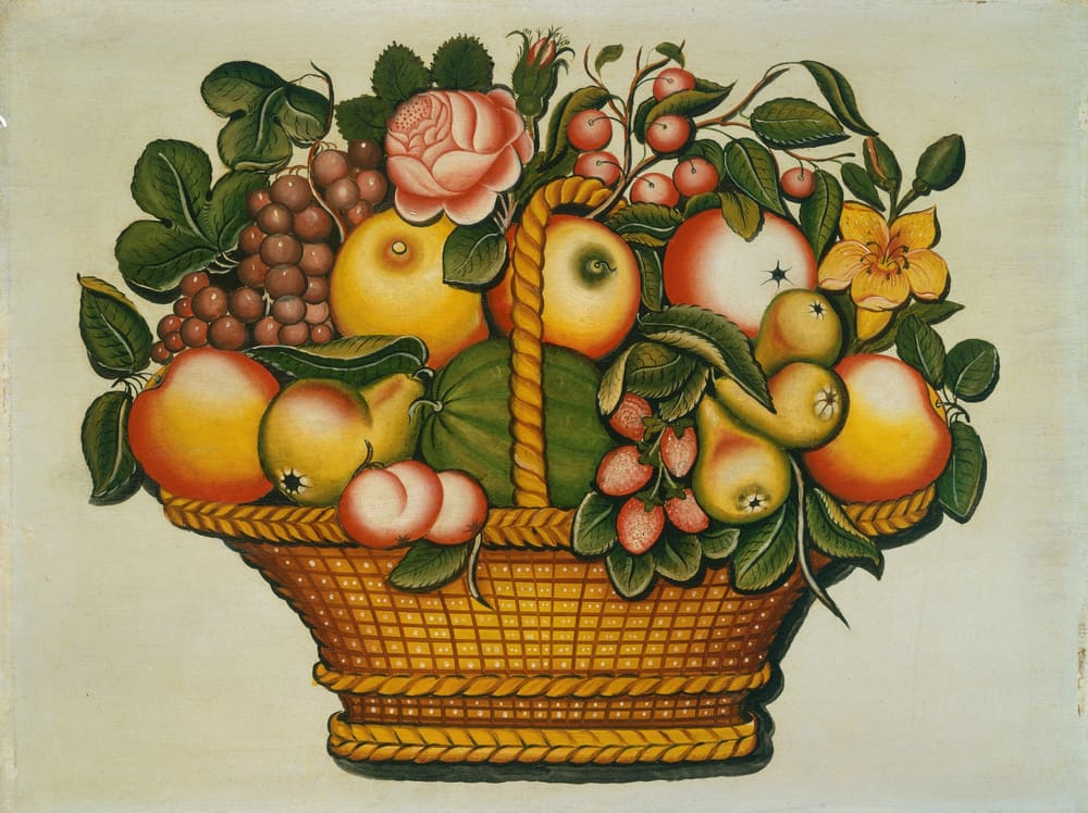 Basket of Fruit with Flowers - American 19th Century