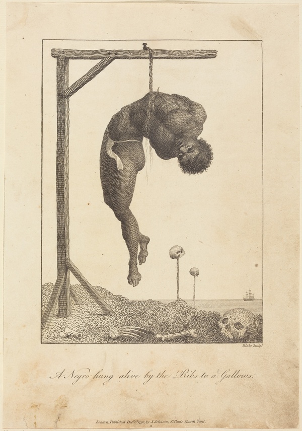 A Negro Hung Alive by the Ribs to a Gallows - William Blake after John Gabriel Stedman (1792)