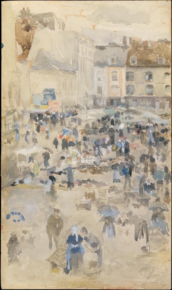 Variations in Violet and Grey—Market Place, Dieppe - James McNeill Whistler (1885)