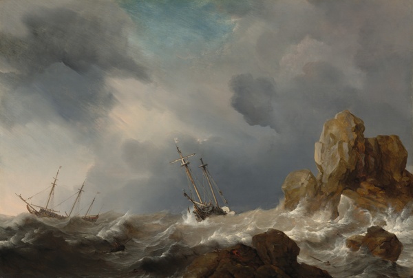 Ships in a Gale - Willem van de Velde the Younger (1660)