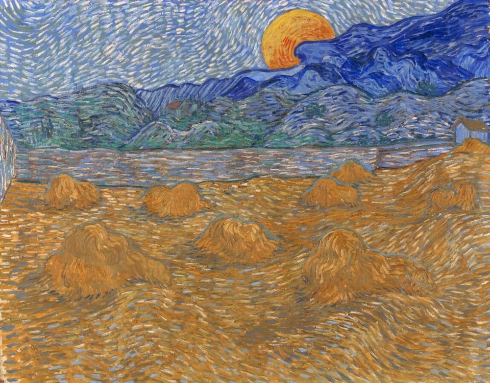Landscape with Wheat Sheaves and Rising Moon - Vincent van Gogh (1889)