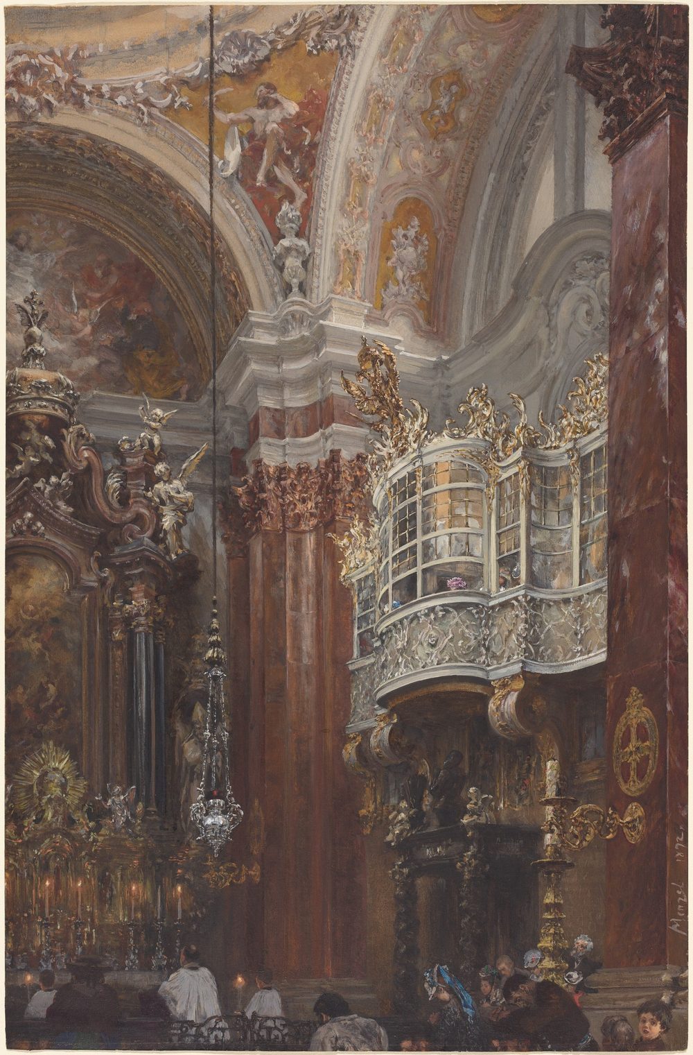 The Interior of the Jacobskirche at Innsbruck - Adolph Menzel (1872)
