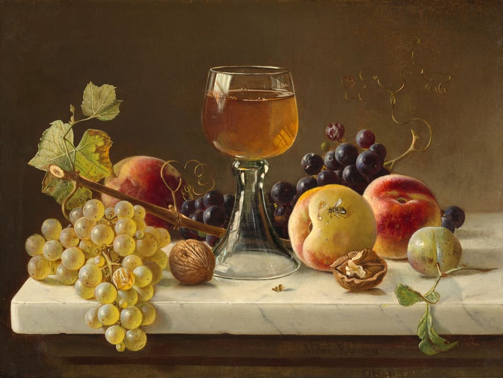 Marble Tabletop with Fruit and Wineglass - Milne Ramsey (c. 1870)