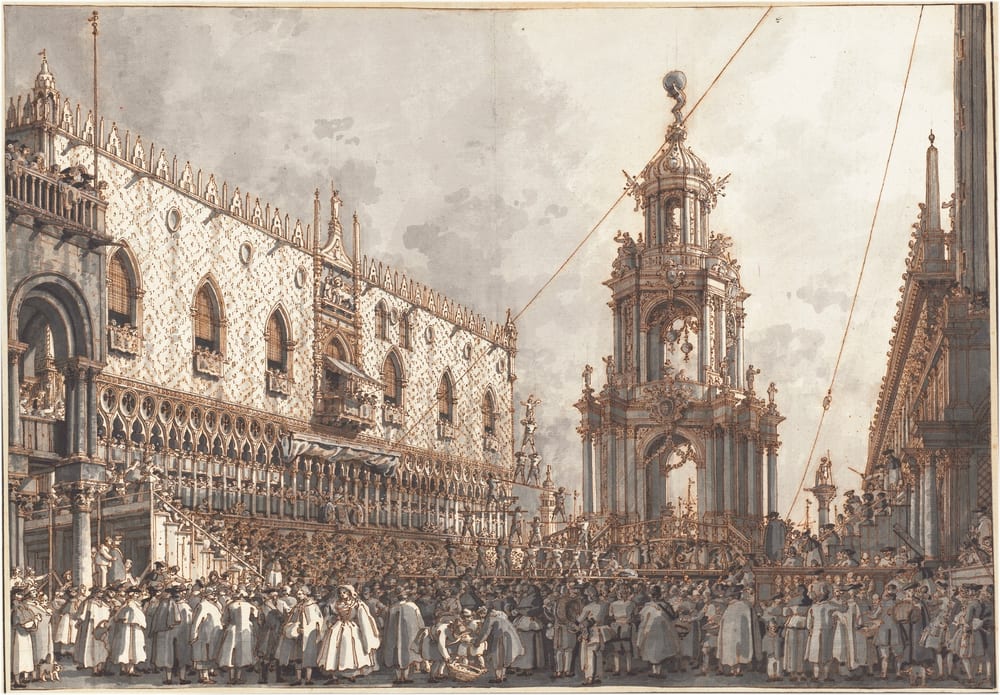 The "Giovedì Grasso" Festival before the Ducal Palace in Venice - Canaletto (1765/1766)