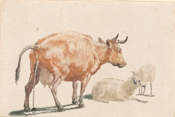 Pissing Cow and Two Sheep - Johann Teyler, after Paulus Potter