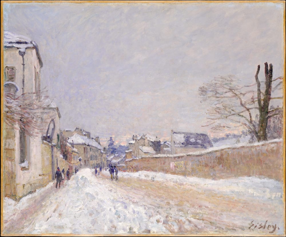 Rue Eugène Moussoir at Moret: Winter - Alfred Sisley (1891)