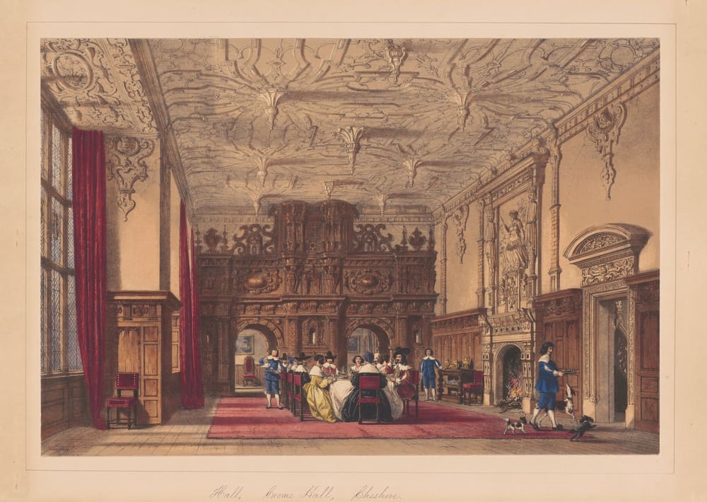 Hall, Crewe Hall, Cheshire - Joseph Nash (1839)