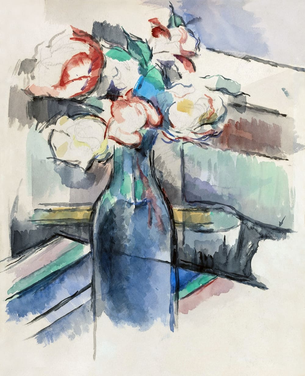 Roses in a Bottle [recto] - Paul Cézanne (c. 1880)