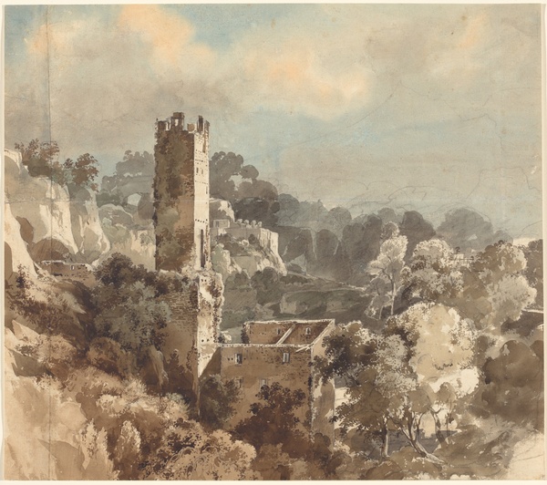 Ruins of a Fortified Tower among Wooded Hills - Friedrich Salathé (1818)