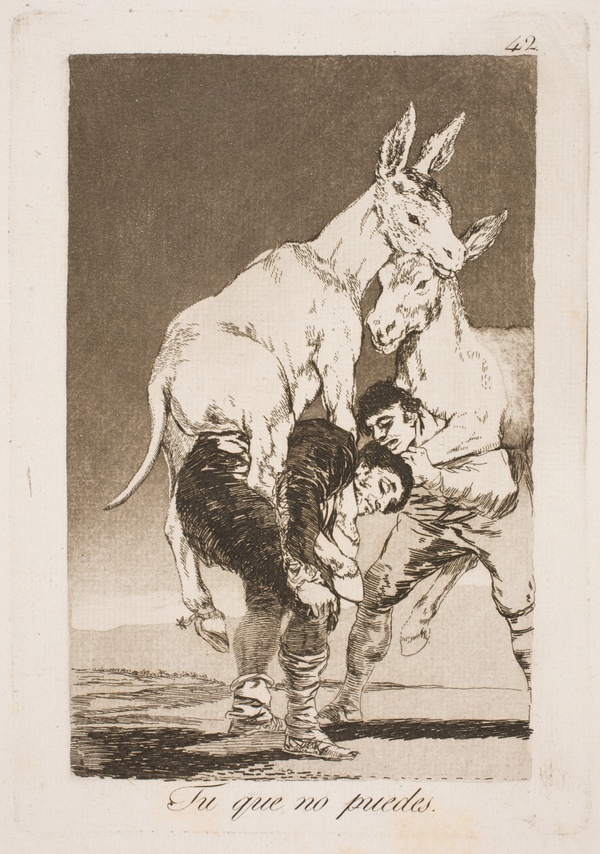Plate 42 from Los Caprichos: Thou Who Canst Not (Tu que no puedes) - Francisco Goya (1799)